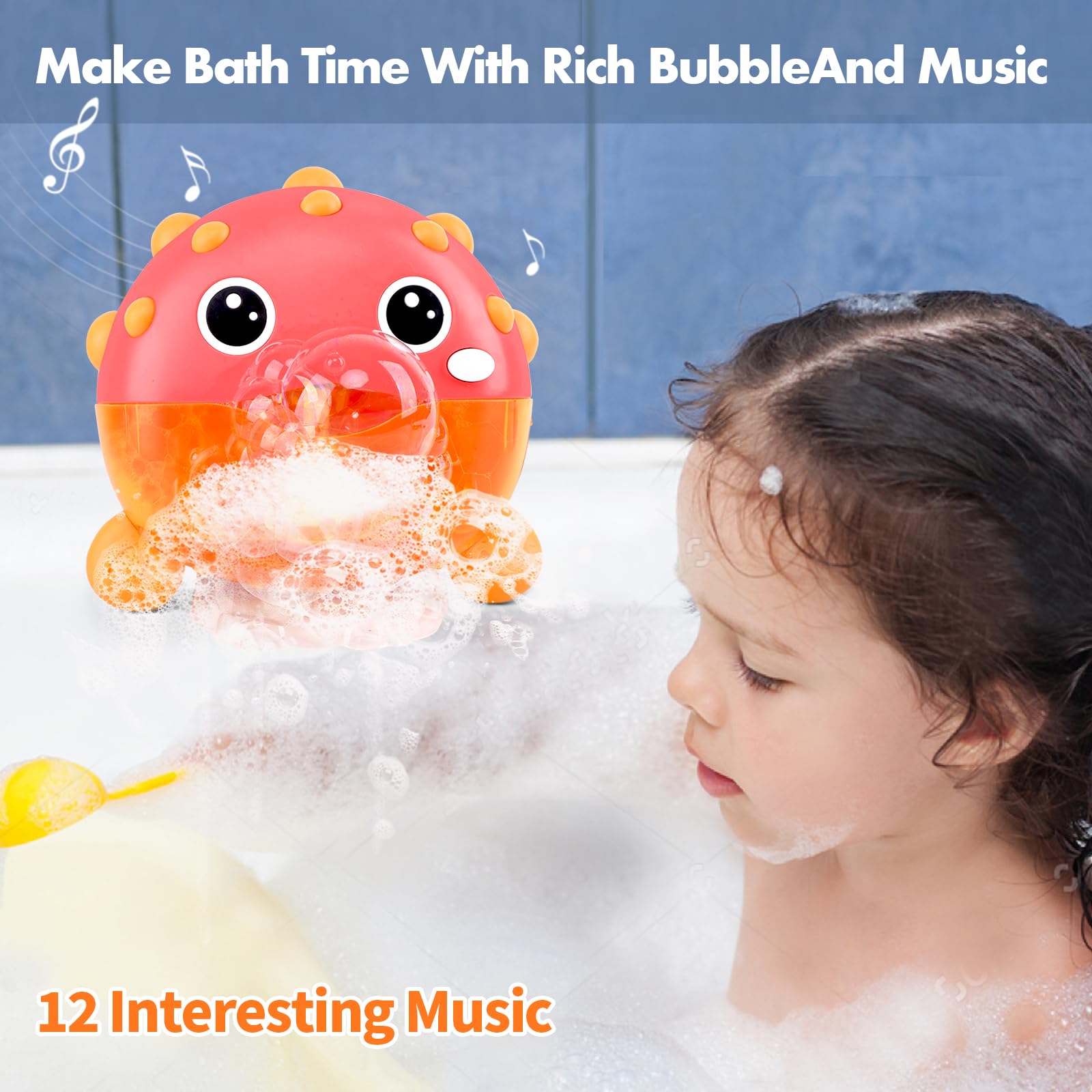 chengjiaing Bubble Bath Maker for The Bathtub，Puffer Bubble Machine with Music，Baby Bathroom Blowing Bubbles Toys,The Great Gifts for Toddlers Over 3 Years Old Girl Boy