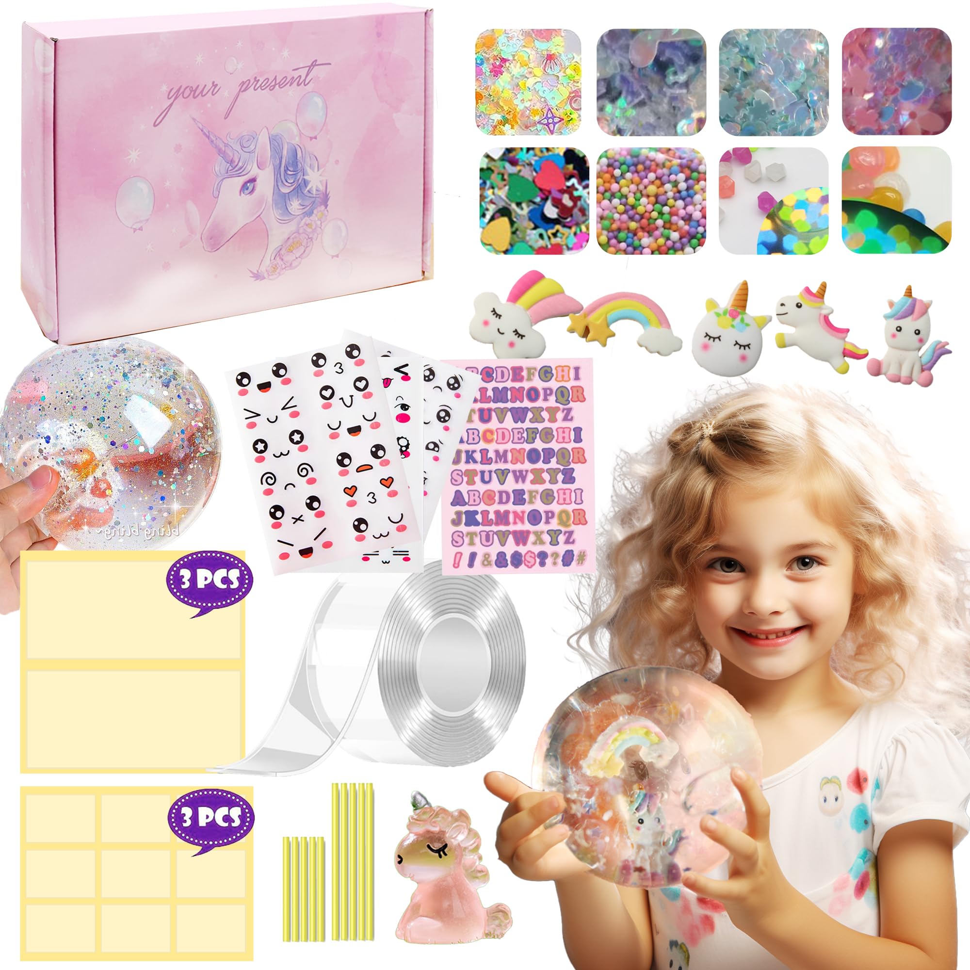 56 Pcs Nano Tape Bubble Kit, Unicorn Nano Magic Tape Bubbles, DIY Glow-in-The-Dark Unicorn Alphabet Sticker, Party Favors and Fidget Toys Gifts for Adult, Girls, Boys