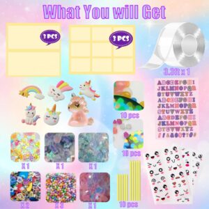 56 Pcs Nano Tape Bubble Kit, Unicorn Nano Magic Tape Bubbles, DIY Glow-in-The-Dark Unicorn Alphabet Sticker, Party Favors and Fidget Toys Gifts for Adult, Girls, Boys