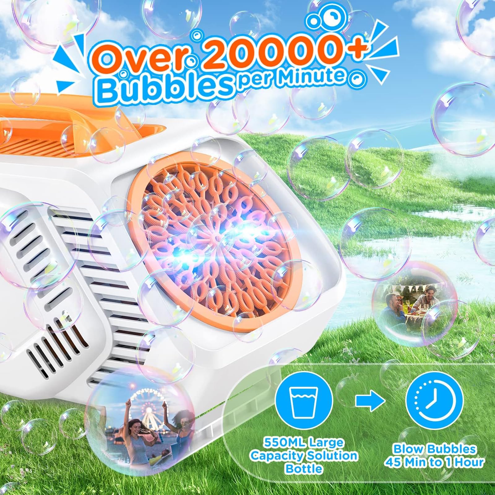 Bubble Machine,20000+ Bubbles Per Minute Bubble Machine for Kids and Toddlers,550ML Large Capacity Bubble Blower,Bubble Maker Machine for Parties Wedding Birthday-Indoor & Outdoor