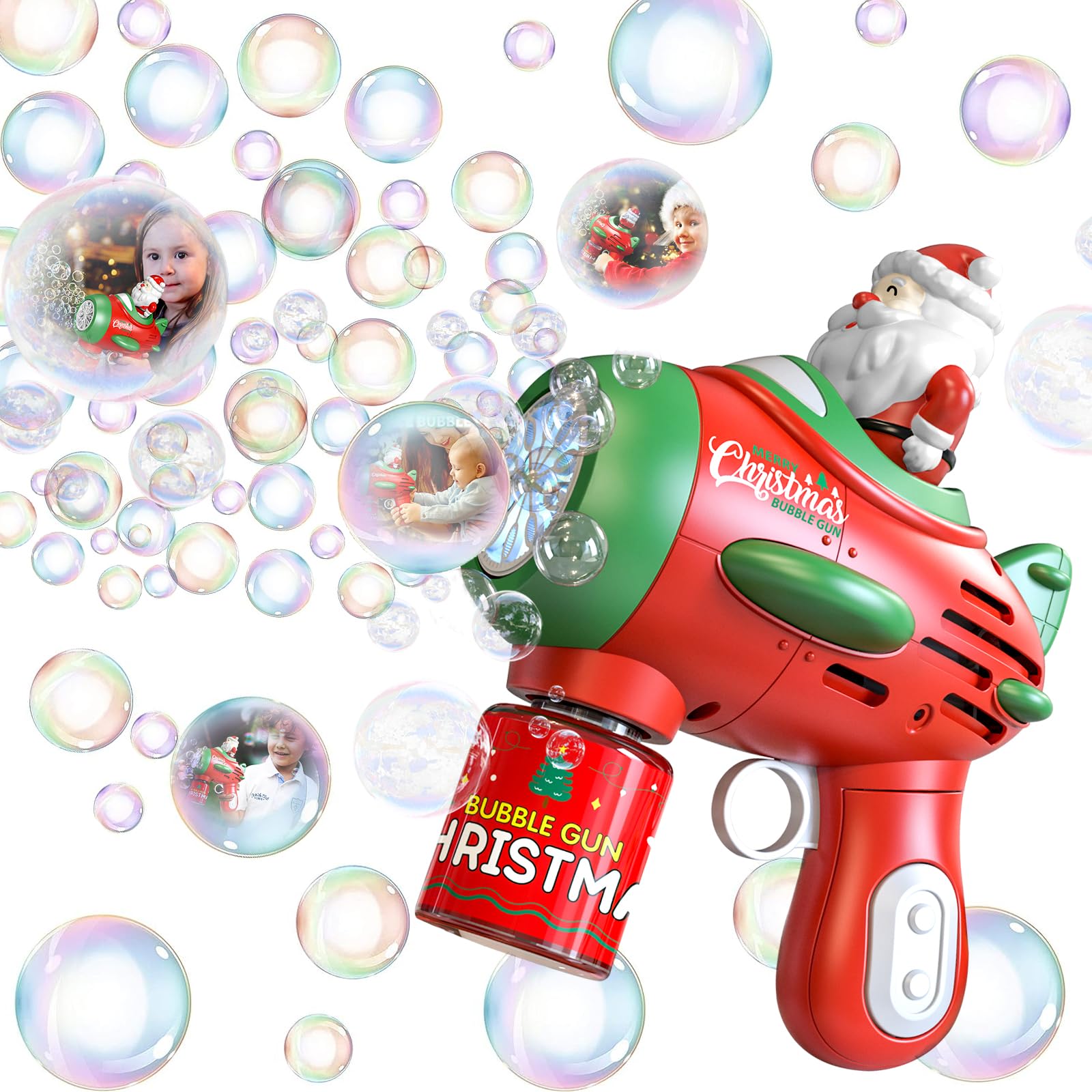 Christmas Bubble Gun for Kids, Bubble Machine Gun for Kids with Blue Lights, Automatic Bubble Maker with One Bubble Solutions Bottles,Bazooko Bubble Gun for Summer Pool Toys Bubbles Blower for Party