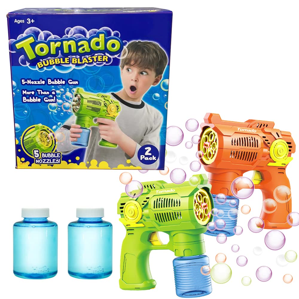Bubble Guns with Batteries and Refill Solutions Included - Set of 2 High Efficiency Bubbles Toys for Boys, Girls, Toddlers and Kids! for Indoor & Outdoor Play (2 Pack)