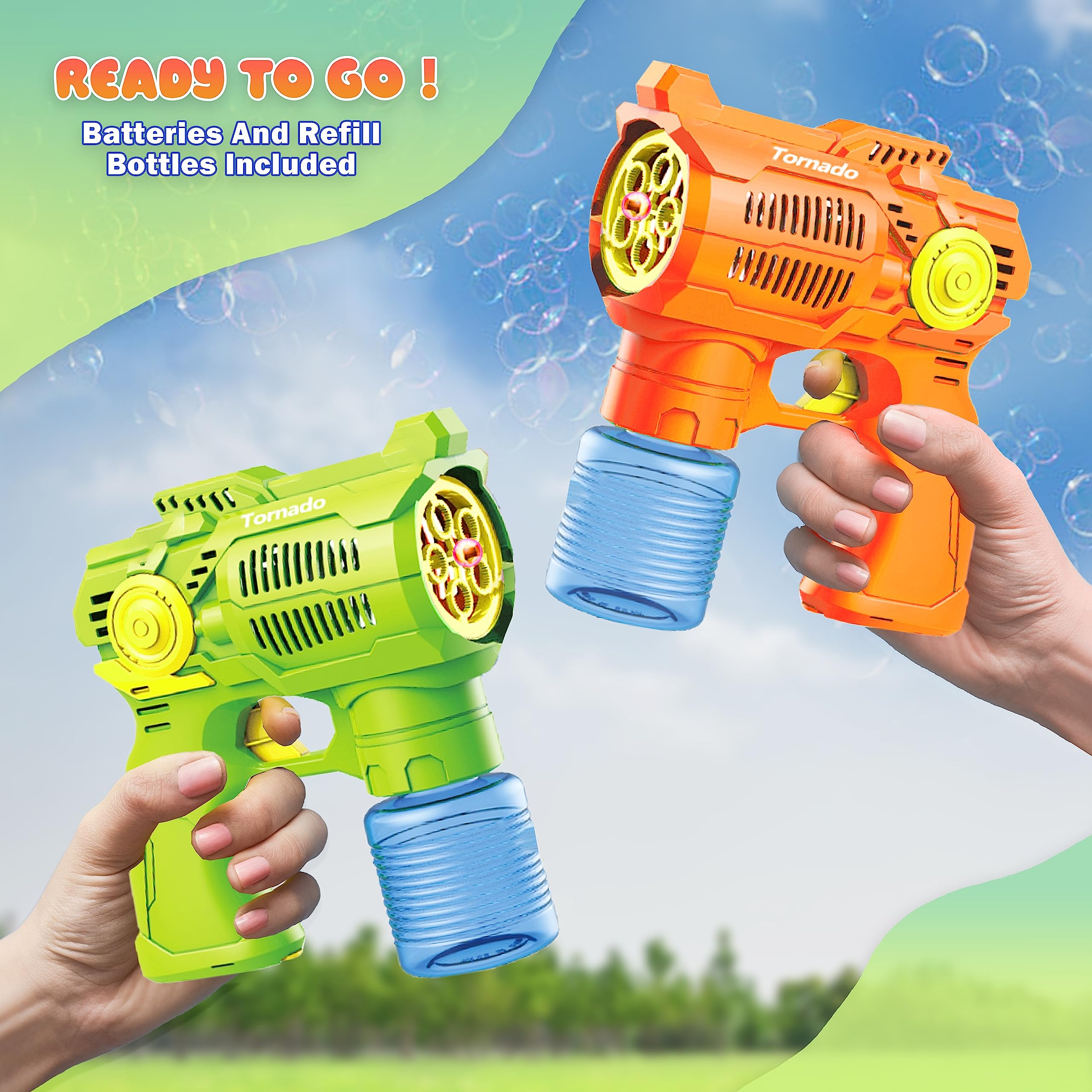 Bubble Guns with Batteries and Refill Solutions Included - Set of 2 High Efficiency Bubbles Toys for Boys, Girls, Toddlers and Kids! for Indoor & Outdoor Play (2 Pack)