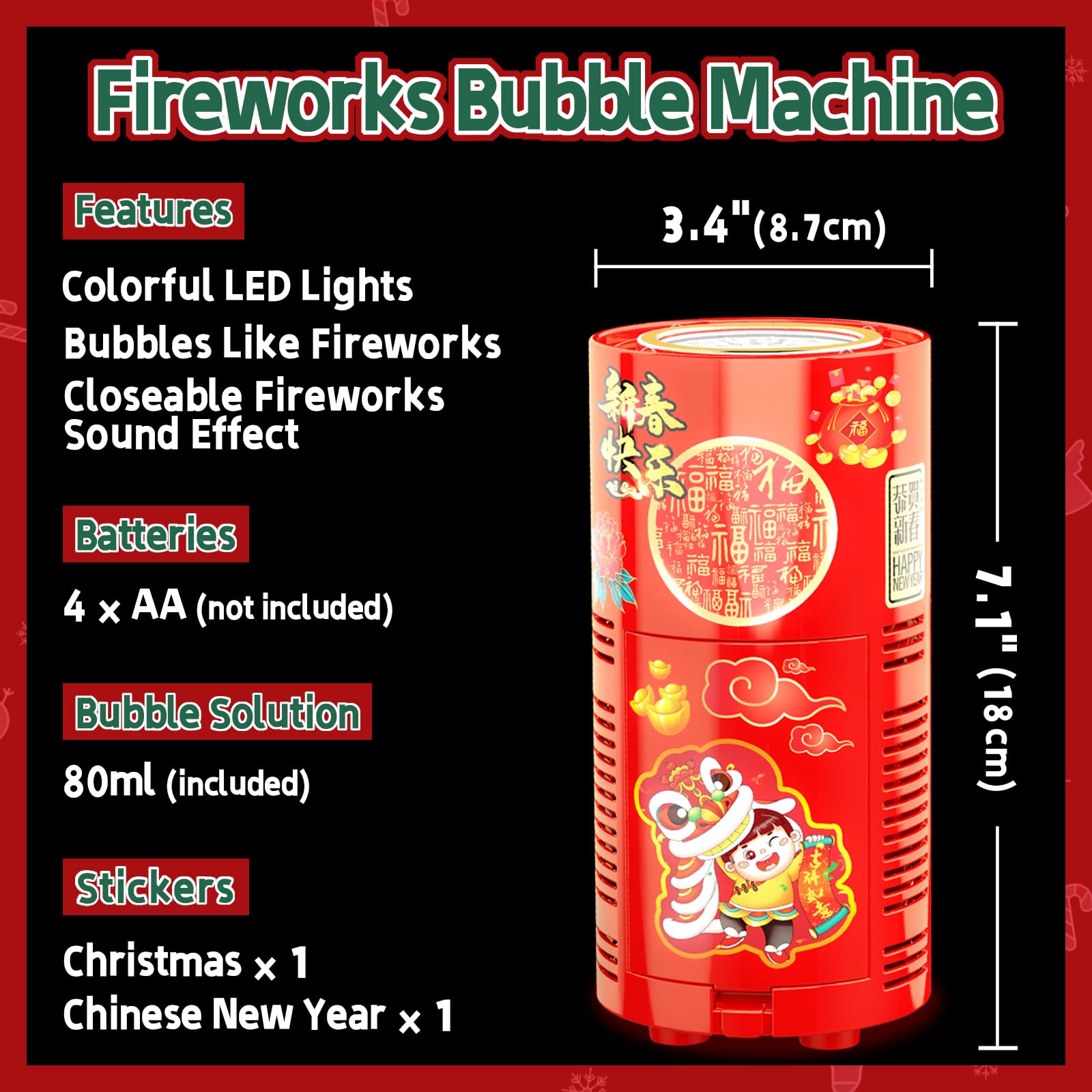 Fireworks Bubble Machine (13 Holes) with Dazzling RGB LED Lights, Automatic Sparklers Bubbles Toy, Bubble Blower for Kids Toddlers, Party Birthday Wedding Christmas Chinese New Year Decorations