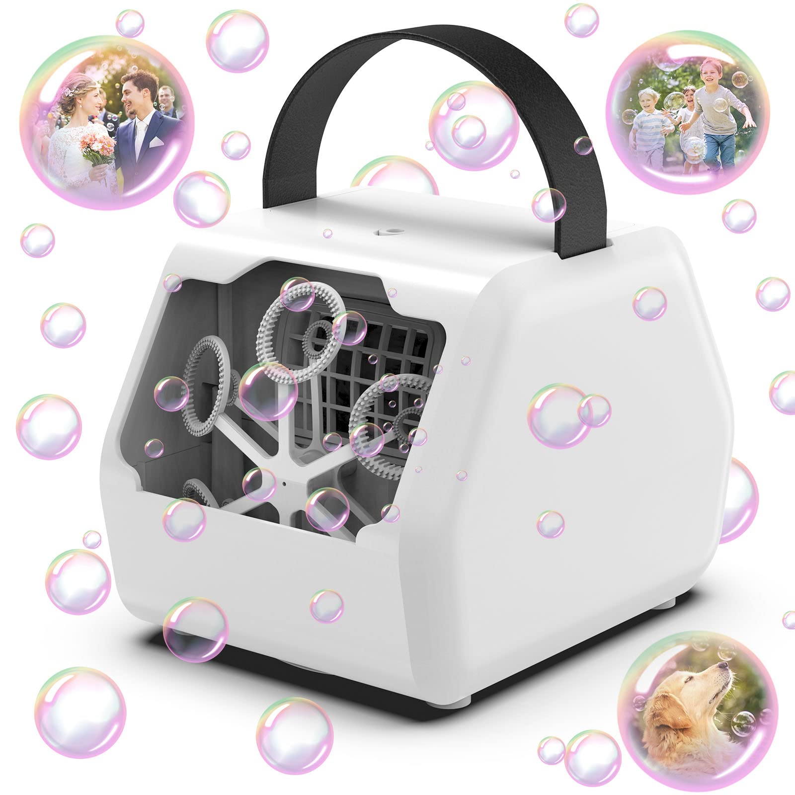 Bubble Machine,Large Bubble Machine for Parties,Wedding|Rechargeable Bubble Machine USB,Battery Operated, Professional Outdoor Bubble Makers with 2 Mode,16000+ Bubbles/Min, Kids Bubble Toy (White)