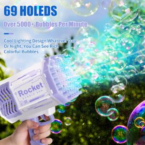 Bubble Gun Rocket 69 Holes Soap Blaster Machine, Bazooka Bubble Launcher Blower Toys for Kids Outdoor Indoor, Bubble Maker for Party Birthday Wedding(Purple)