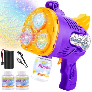 kunisjoy bubble machine gun,30 holes automatic bubble gun for toddlers 1-3,over 10000+ bubbles/min with light 2 bottles bubble solution,summer outdoor toys for kids,birthday wedding party toy (purple)