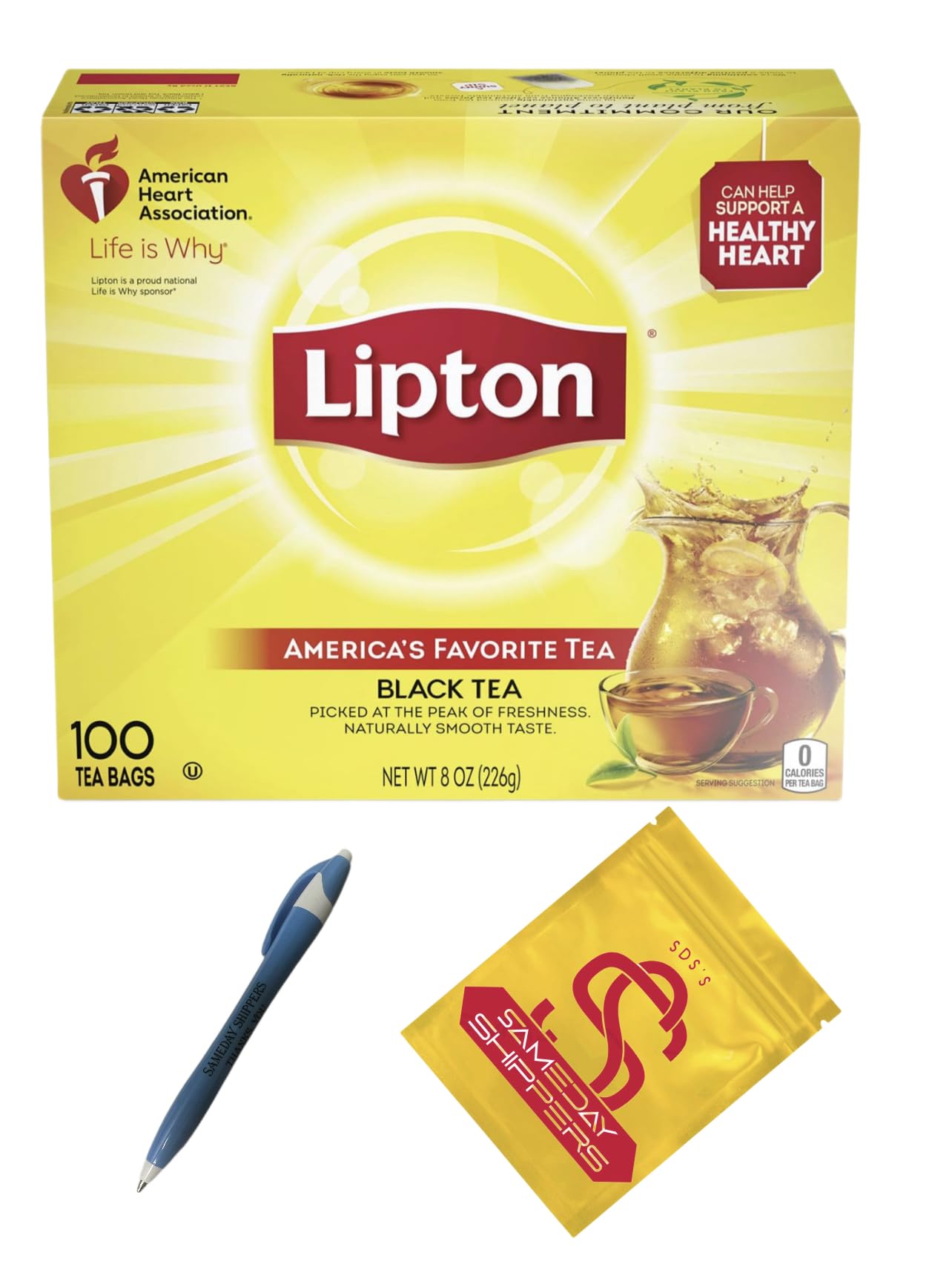 Lipton Tea Bags | Lipton Tea Bags For A Naturally Smooth Taste Black Tea Iced or Hot Tea That Can Help Support a Healthy Heart 100 COUNT tea bags | SameDay Shippers Offers Free Pen and Comes With