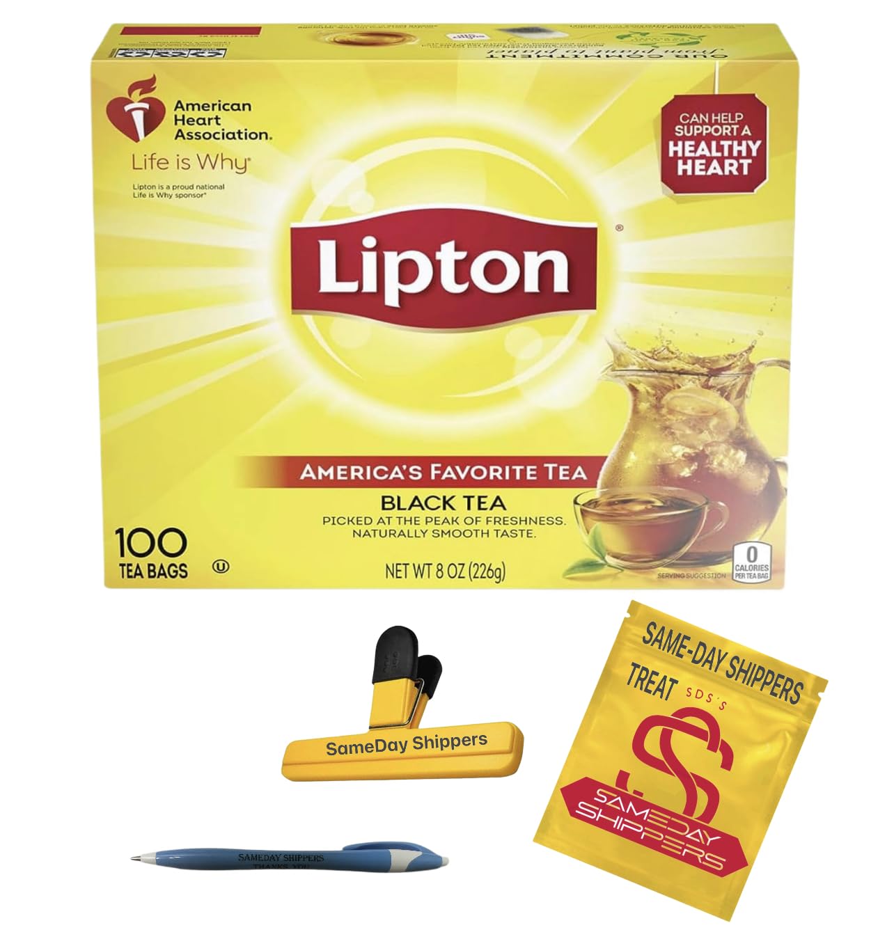 Lipton Tea Bags | Lipton Tea Bags For A Naturally Smooth Taste Black Tea Iced or Hot Tea That Can Help Support a Healthy Heart 100 COUNT tea bags | SameDay Shippers Offers Free Pen and Comes With