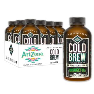 AriZona Unsweet Black Tea - Premium Cold Brew Iced Tea - Sugar Free, 16 Fl Oz (Pack of 12)