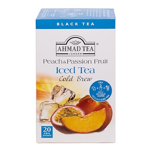 Ahmad Tea Black Tea, Cold Brew Peach and Passion Fruit Teabags, Iced Tea, 20 ct (Pack of 6) - Caffeinated and Sugar-Free