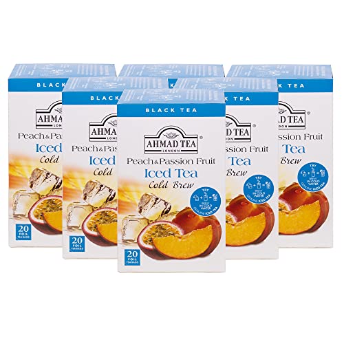 Ahmad Tea Black Tea, Cold Brew Peach and Passion Fruit Teabags, Iced Tea, 20 ct (Pack of 6) - Caffeinated and Sugar-Free