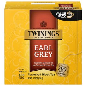 twinings earl grey black tea, 100 individually wrapped tea bags, flavoured with citrus and bergamot, caffeinated, enjoy hot or iced