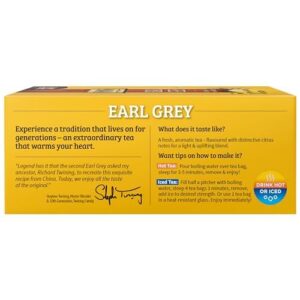 Twinings Earl Grey Black Tea, 100 Individually Wrapped Tea Bags, Flavoured With Citrus and Bergamot, Caffeinated, Enjoy Hot or Iced