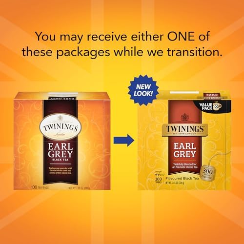 Twinings Earl Grey Black Tea, 100 Individually Wrapped Tea Bags, Flavoured With Citrus and Bergamot, Caffeinated, Enjoy Hot or Iced