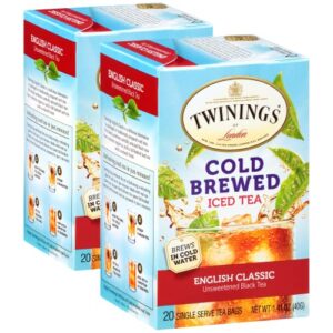 twinings tea cold brew tea bags for iced tea - english classic black tea, unsweetened, easy brew in cold water, 20 count (pack of 2)