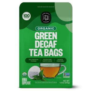 fgo organic green tea (decaf). eco-conscious tea bags, 100 count, packaging may vary (pack of 1)