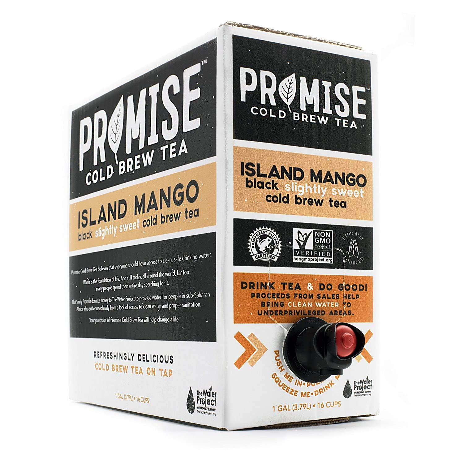 Promise Beverages Slightly Sweet Island Mango Cold Brew Tea On Tap (1 Gallon / 128 fluid ounces) Rainforest Alliance Certified Bag In Box Liquid, Ready To Drink Sweetened with Stevia