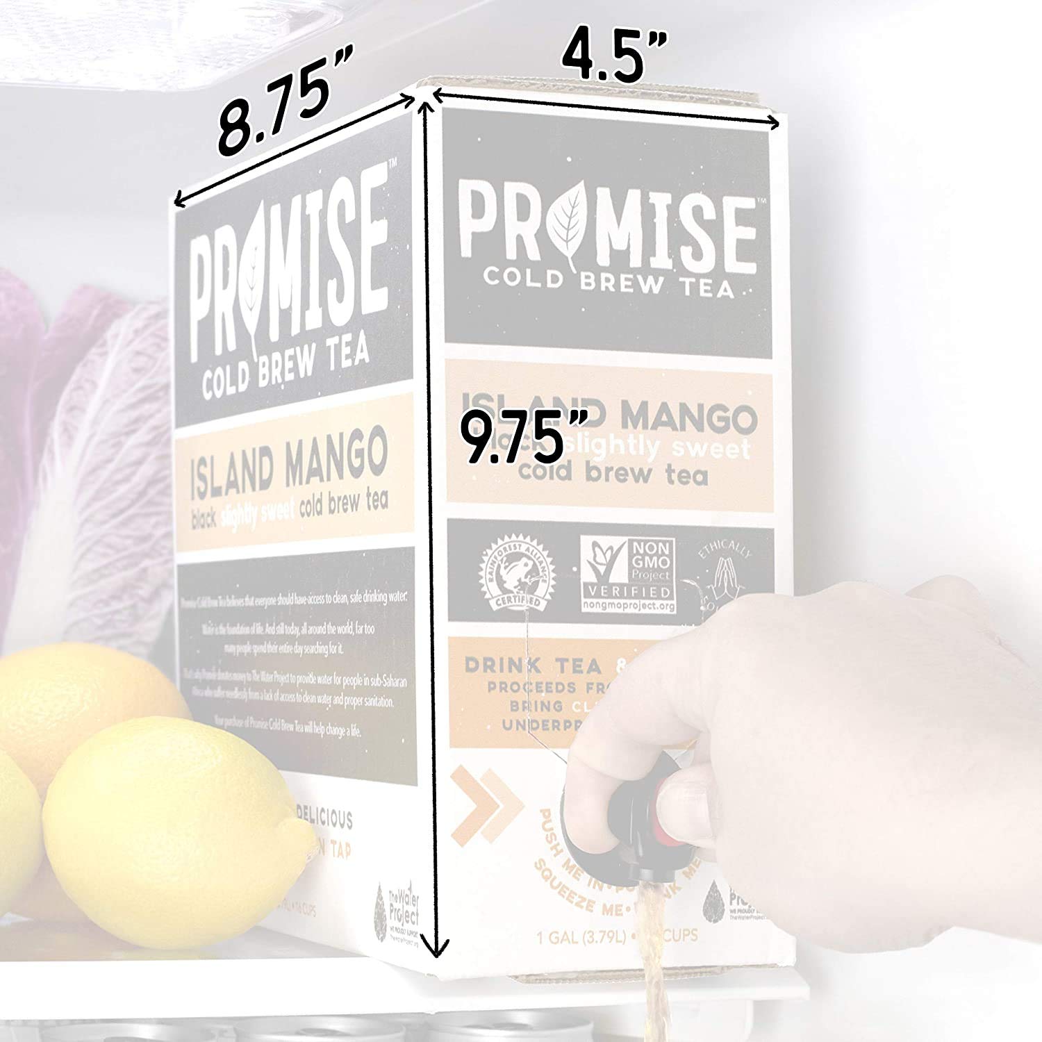 Promise Beverages Slightly Sweet Island Mango Cold Brew Tea On Tap (1 Gallon / 128 fluid ounces) Rainforest Alliance Certified Bag In Box Liquid, Ready To Drink Sweetened with Stevia