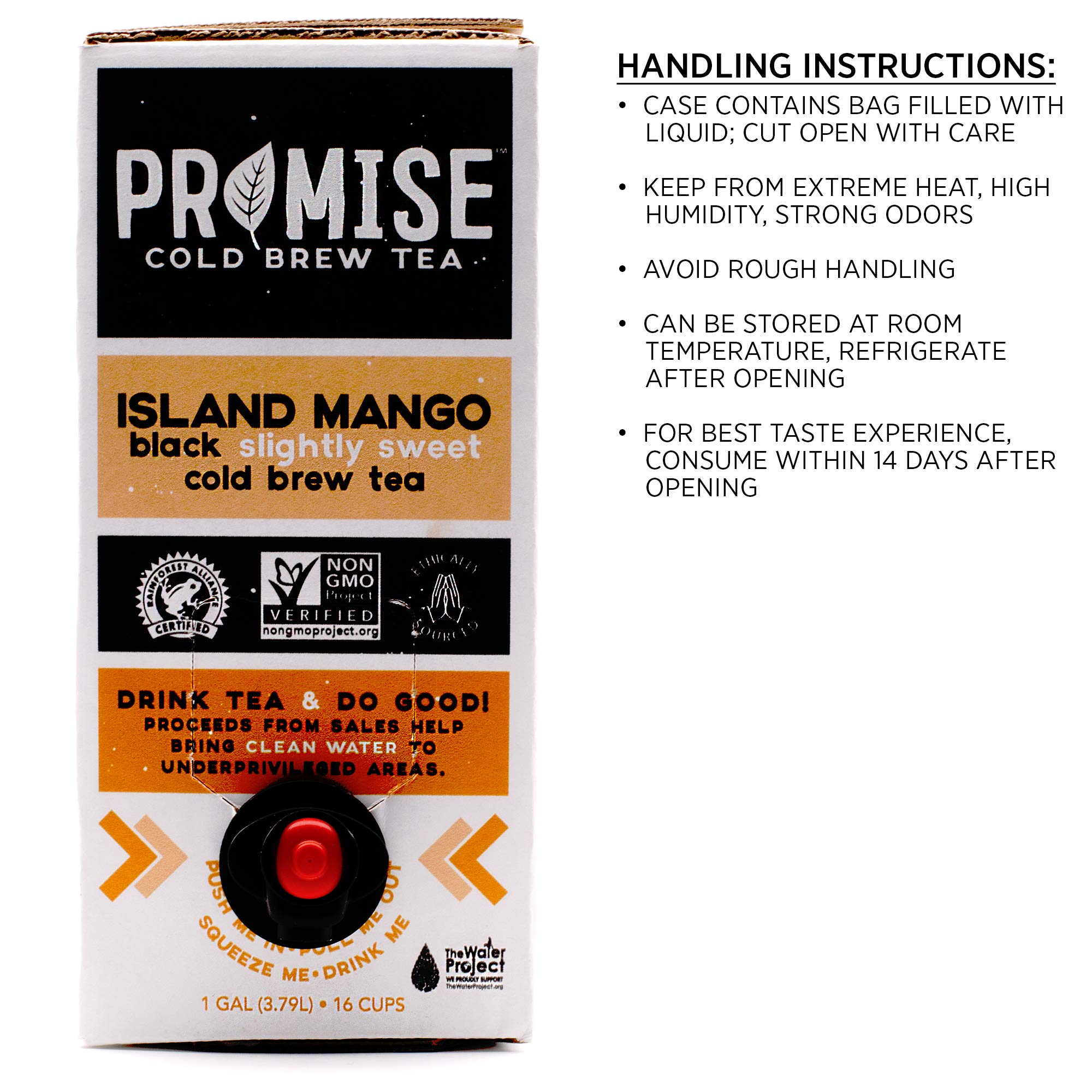 Promise Beverages Slightly Sweet Island Mango Cold Brew Tea On Tap (1 Gallon / 128 fluid ounces) Rainforest Alliance Certified Bag In Box Liquid, Ready To Drink Sweetened with Stevia