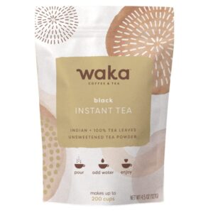 waka premium instant tea — unsweetened and concentrated black tea powder — classic — 100% tea leaves — 4.5 oz bulk bag for hot or iced tea