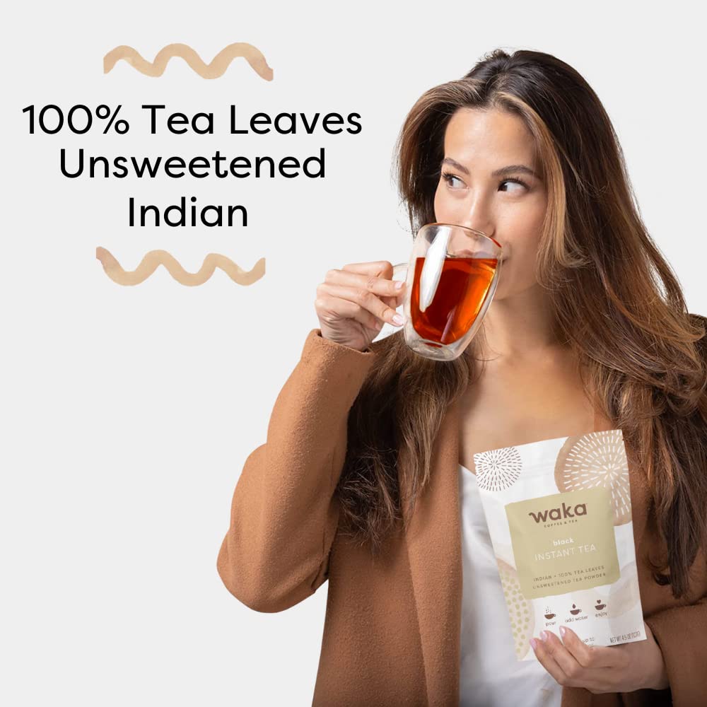 Waka Premium Instant Tea — Unsweetened and Concentrated Black Tea Powder — Classic — 100% Tea Leaves — 4.5 oz Bulk Bag For Hot or Iced Tea