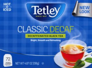 tetley, decaffeinated classic black tea bags, 72 count