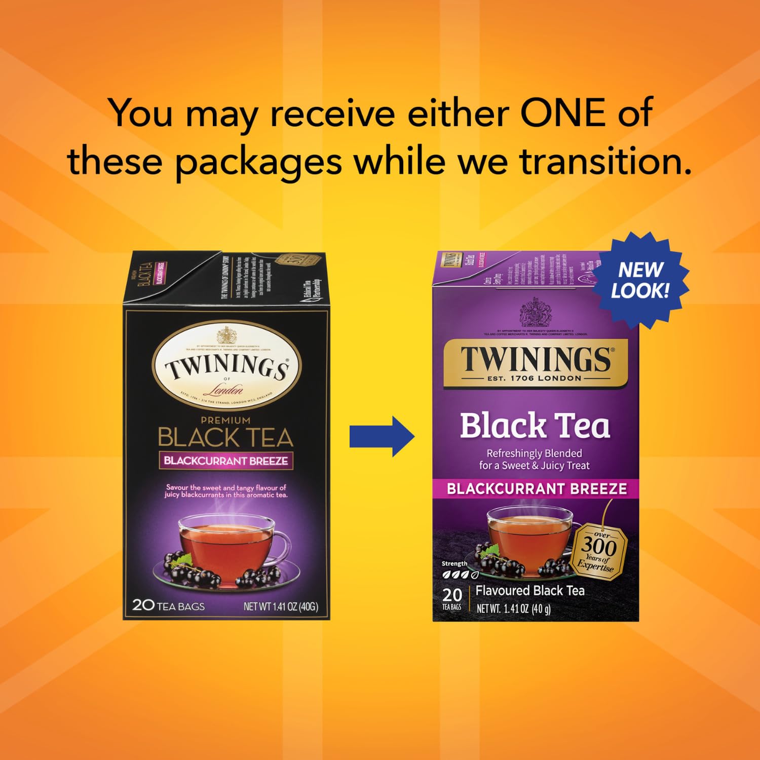 Twinings of London Premium Blackcurrant Breeze Black Tea, Strong and Distinctive Black Tea, Sweet and Tangy Black Currant Tea Taste, 20 Tea Bags