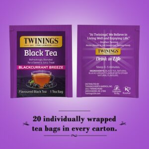 Twinings of London Premium Blackcurrant Breeze Black Tea, Strong and Distinctive Black Tea, Sweet and Tangy Black Currant Tea Taste, 20 Tea Bags