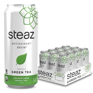 steaz organic unsweetened iced green tea antioxidant brew, usda organic, 16 oz (pack of 12)