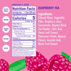 Swoon Raspberry Tea - Sugar Free Fruit Tea, Low Carb, Paleo-Friendly, Gluten Free Iced Tea - Flavored Tea Keto Drinks Made with Organic Black Tea and Sweetened by Monk Fruit and Stevia (Pack of 12)