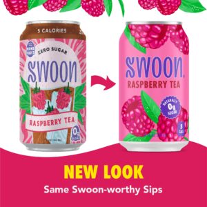 Swoon Raspberry Tea - Sugar Free Fruit Tea, Low Carb, Paleo-Friendly, Gluten Free Iced Tea - Flavored Tea Keto Drinks Made with Organic Black Tea and Sweetened by Monk Fruit and Stevia (Pack of 12)