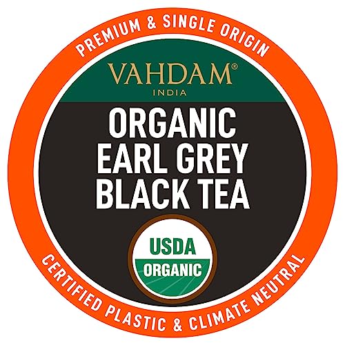 VAHDAM, Organic Earl Grey Black Tea K Cup (18 Pods) Keurig Compatible | USDA Organic Black Tea Pods with Citrusy Bergamot, Med Caffeine | BPA Free & Recyclable Pods, Single Serve