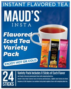 maud's instant peach tea (insta just peachy), 26ct. solar energy produced single serve peach flavored tea instant travel stick packs, instantly hot or iced tea, 100% california tea blend