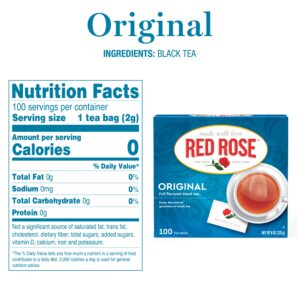 Red Rose Original Full Flavored Black Tea Specially Blended Strong Black Tea with 100 Tea Bags Per Box (Pack of 2) Contains Caffeine Brew Hot/Cold Original Black Tea