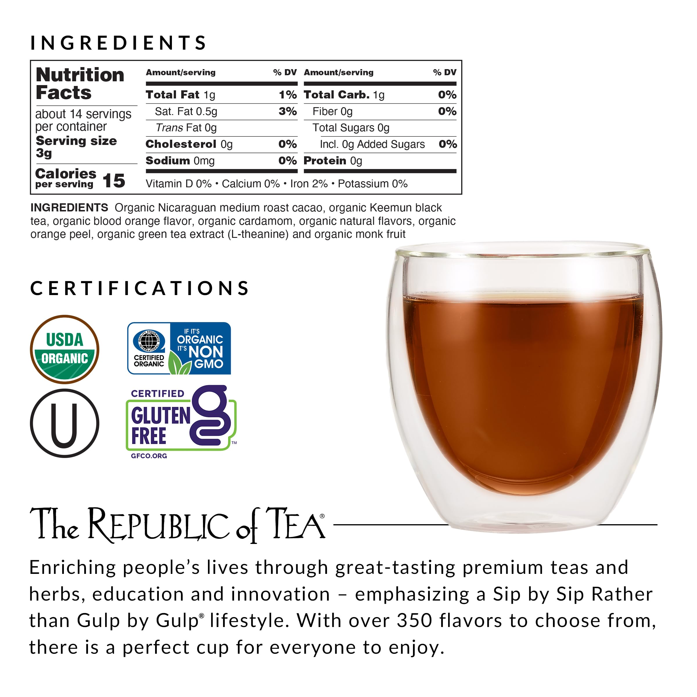 The Republic of Tea - Theo and Thea Blood Orange Spice Full-Leaf Black Tea, 14 Pyramid Sachets, Low Caffeine