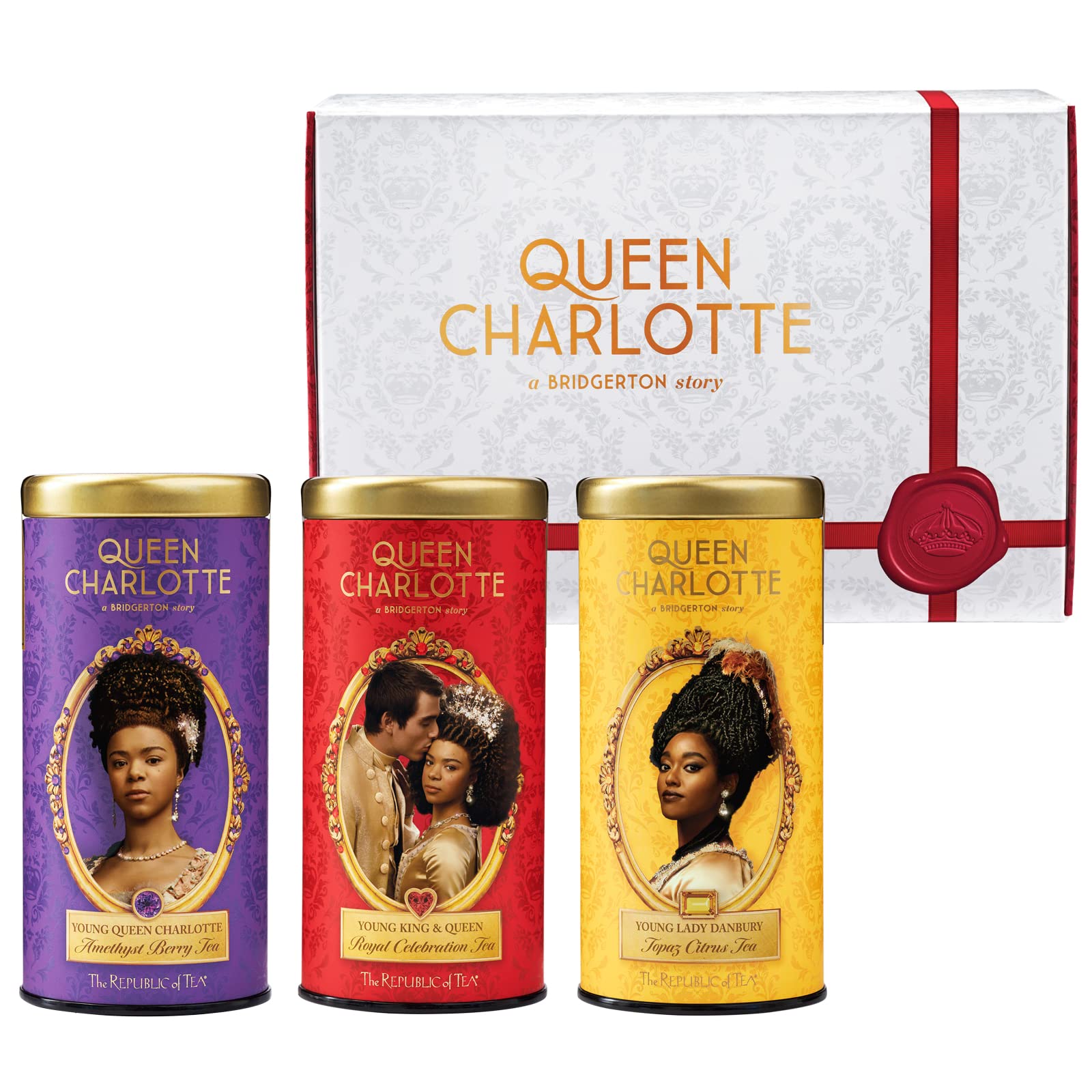 The Republic of Tea - Queen Charlotte: A Bridgerton Story Three Tea Gift, 36 Tea Bags Each