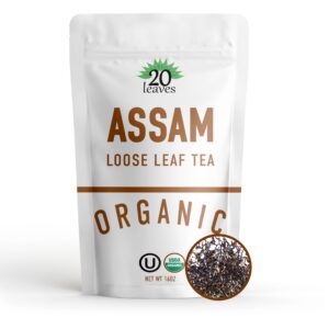 assam loose leaf black tea - 100% certified organic - 1lb pouch - 16oz resealable bag - 1 pack