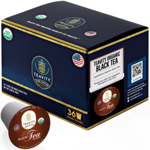 Organic Black Tea Pods for Keurig - Naturally Caffeinated Tea for KCup - Premium Unsweetened Black Tea for Hot Tea Brewing or Iced Tea by Teavity (36 Tea Pods)