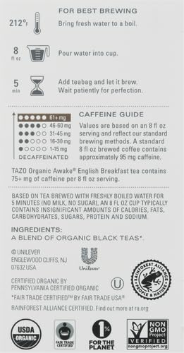 TAZO Tea Bags, Black Tea, Regenerative Organic Awake English Breakfast Tea, 16 Count