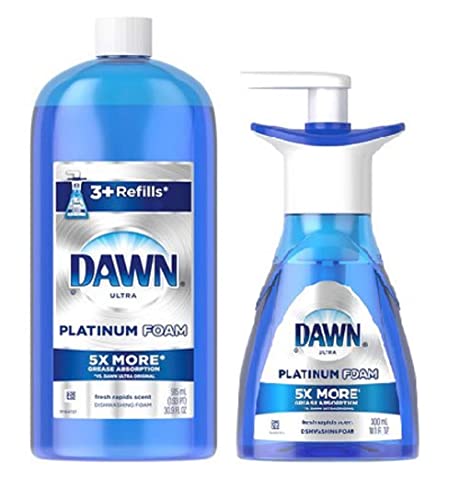 Dawn Platinum Erasing Dish Foam, Dishwashing Soap Pump And Refill Fresh Rapids Scent Kit