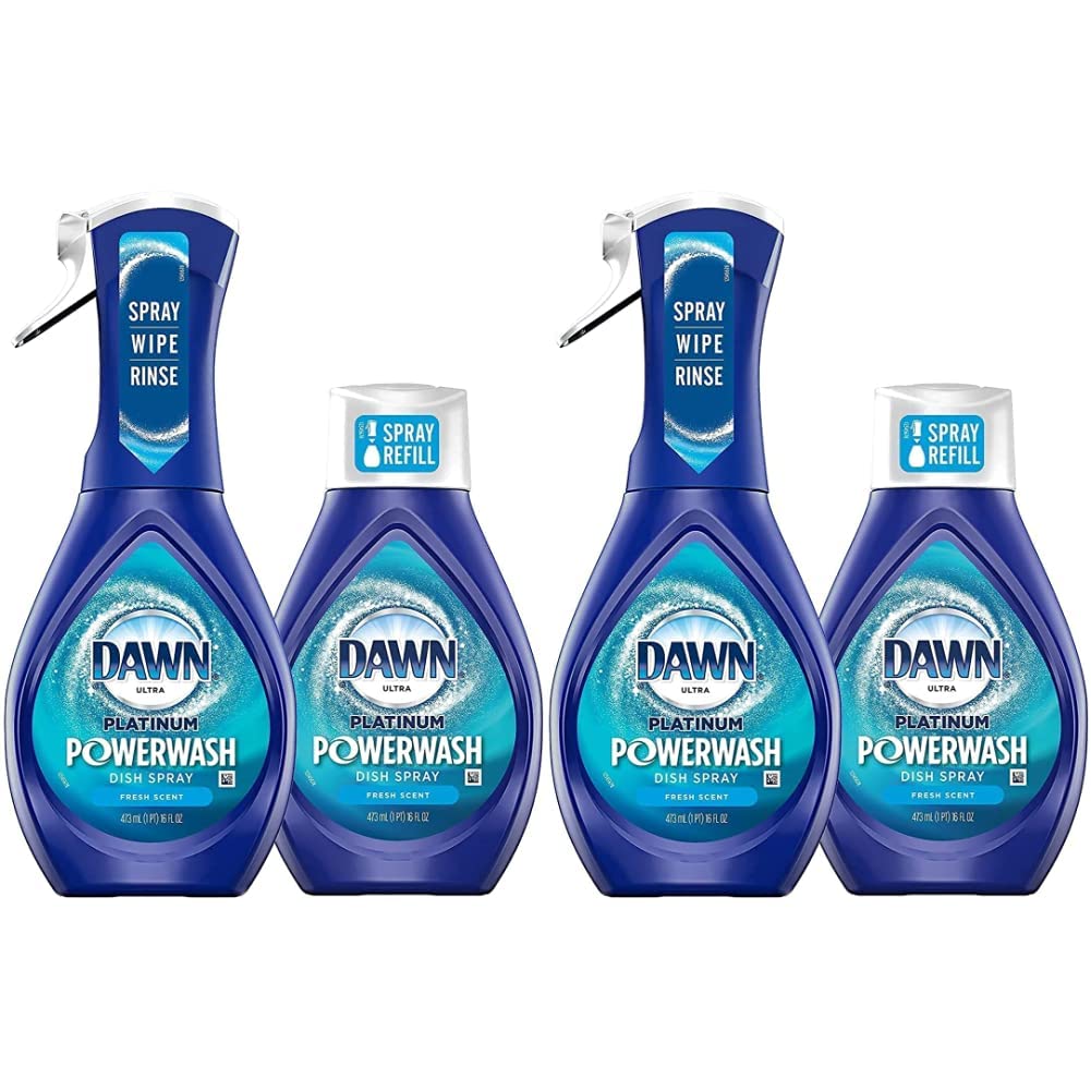 Dawn Powerwash Spray Starter Kit, Platinum Dish Soap, Fresh Scent, 1 Starter Kit + 1 Powerwash Refill, 16 fl oz each (Pack of 2)