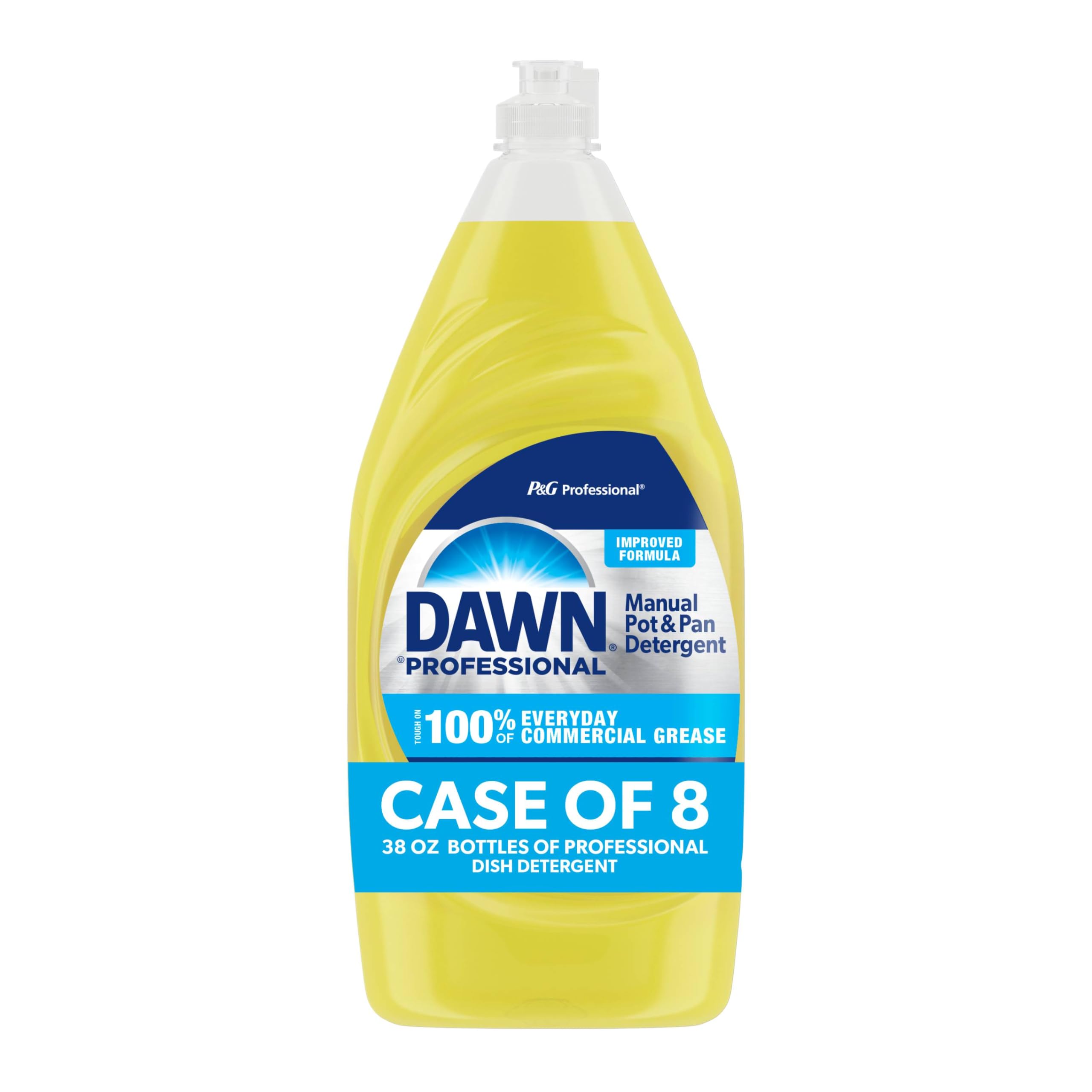 Dawn Dishwashing Liquid Soap Detergent, Bulk Degreaser Removes Greasy Foods from Pots, Pans and Dishes in Commercial Restaurant Kitchens, Lemon Scent, 38 oz. (Case of 8) (Packaging May Vary)