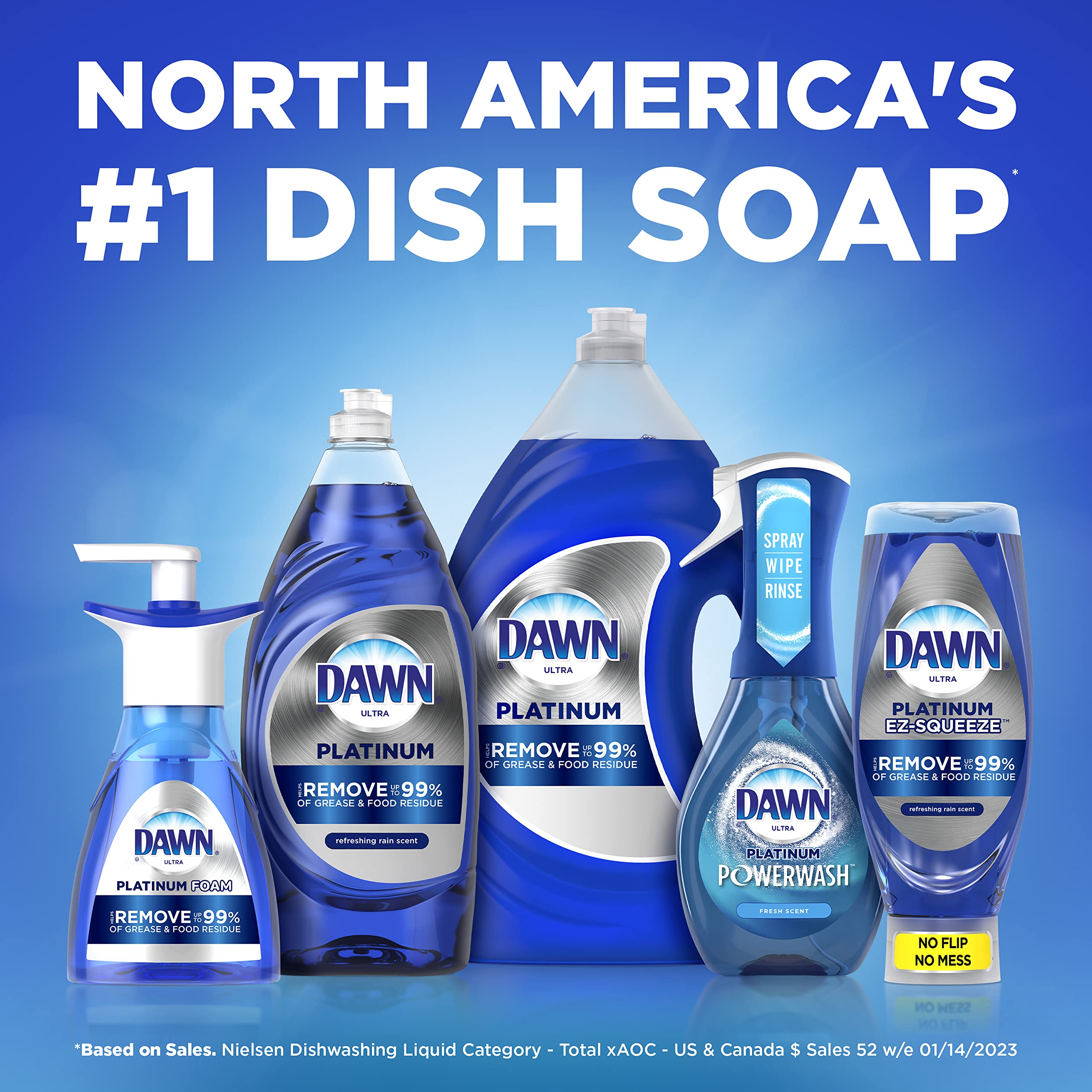 Dawn Platinum Dishwashing Liquid Dish Soap, Refreshing Rain Scent, 14.6 fl oz