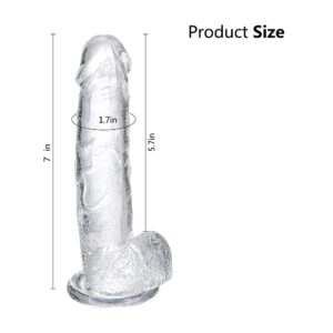 Long Thin Dildo Realistic Dildo Stimulator- Big Dildos with Suction Cup Adult Sex Toy for Women/Men/Gay, Flexible Clear with Curved Shaft & Balls for Vaginal G-Spot &Anal