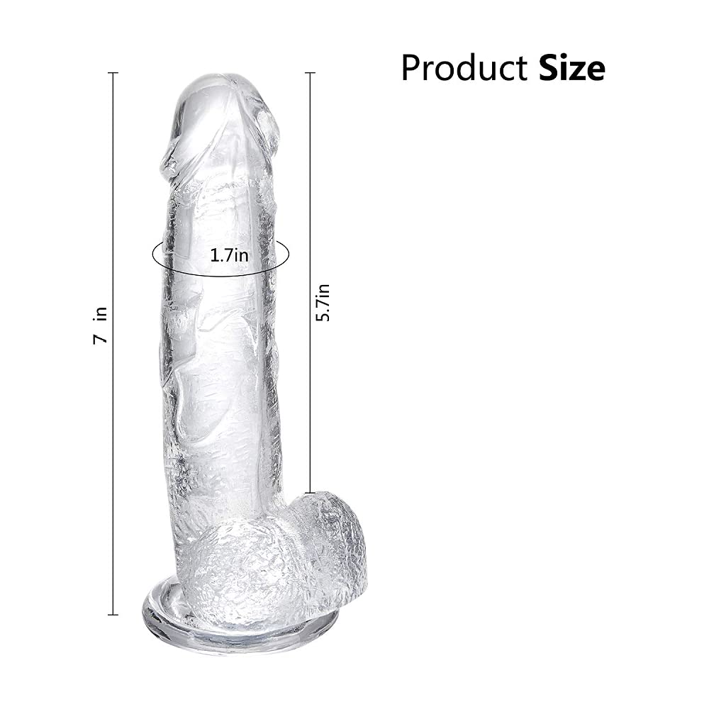 Long Thin Dildo Realistic Dildo Stimulator- Big Dildos with Suction Cup Adult Sex Toy for Women/Men/Gay, Flexible Clear with Curved Shaft & Balls for Vaginal G-Spot &Anal