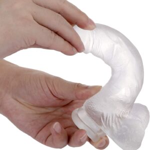 Long Thin Dildo Realistic Dildo Stimulator- Big Dildos with Suction Cup Adult Sex Toy for Women/Men/Gay, Flexible Clear with Curved Shaft & Balls for Vaginal G-Spot &Anal