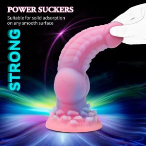 Realistic Dog Dildo, 8.5inch Fantasy Monster Dildos with Knot Luminous Silicone Thick Pink Dildo Anal Toy with Suction Cup for Women Men Couple Strap on Play