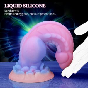 Realistic Dog Dildo, 8.5inch Fantasy Monster Dildos with Knot Luminous Silicone Thick Pink Dildo Anal Toy with Suction Cup for Women Men Couple Strap on Play