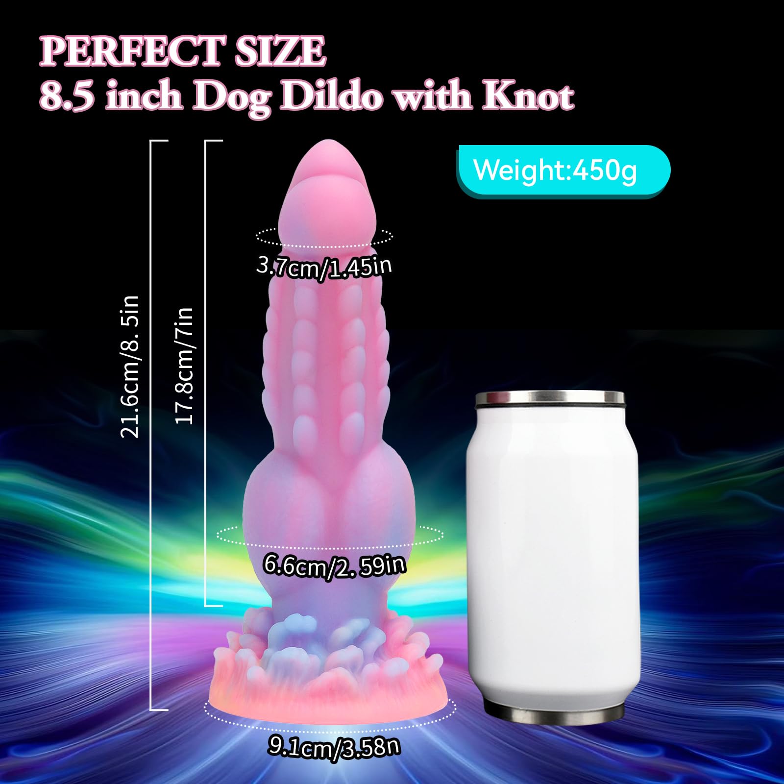 Realistic Dog Dildo, 8.5inch Fantasy Monster Dildos with Knot Luminous Silicone Thick Pink Dildo Anal Toy with Suction Cup for Women Men Couple Strap on Play